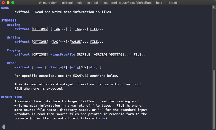 manual exiftool linux